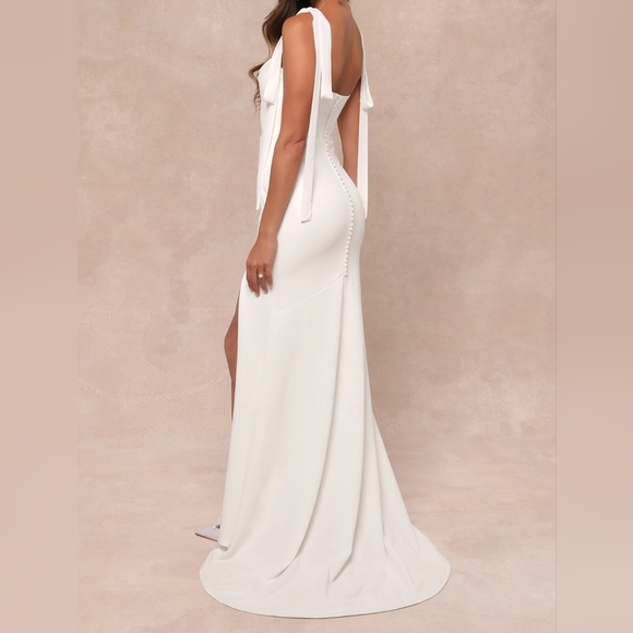 Lulus Splendid Love White Bustier Tie-Strap Button-Back Mermaid Bridal Maxi, XL - Picture 3 of 11